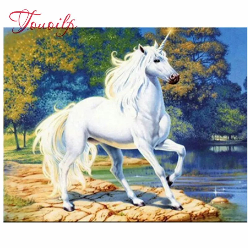 5D Diy Daimond Painting &quota white horse" 3D Diamond Round square Rhinestones Diamant Embroidery Animal Decor | Дом и сад