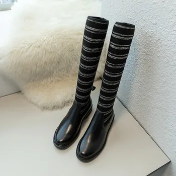 GPOKHDS 2020 women knee-high boots Cow leather winter short plush slip on low heels female socks boots size 34-42
GPOKHDS 2020 women knee-high boots Cow leather winter short plush slip on low heels female socks boots size 34-42