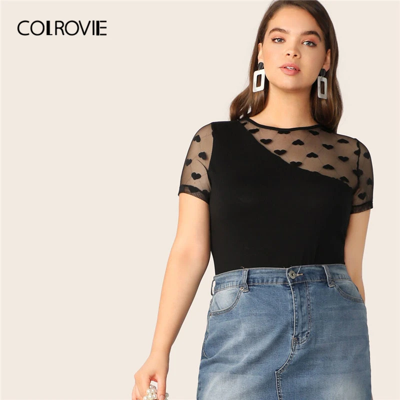 COLROVIE Plus Size Black Heart Mesh Yoke Trim Sexy Bodysuit Women 2019 Summer Short Sleeve Workwear Elegant Female Bodysuits
COLROVIE Plus Size Black Heart Mesh Yoke Trim Sexy Bodysuit Women 2019 Summer Short Sleeve Workwear Elegant Female Bodysuits