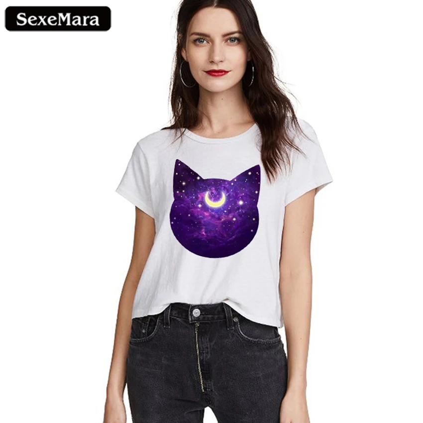 Midnight Cat Stroll Japan Anime Sailor Moon White T-shirt Luna Cat Ear short Sleeve Cartoon Print Casual Top Tee for Women
Midnight Cat Stroll Japan Anime Sailor Moon White T-shirt Luna Cat Ear short Sleeve Cartoon Print Casual Top Tee for Women
