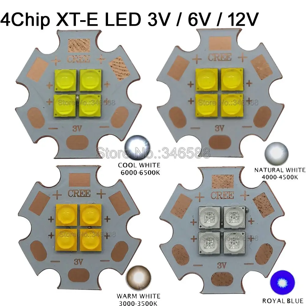 20W Cree XTE XT-E 4Leds 4Chip Led Emitter Light 3V / 6V / 12V White/Warm White /Neutral White /450nm On 20MM Copper PCB Board 
20W Cree XTE XT-E 4Leds 4Chip Led Emitter Light 3V / 6V / 12V White/Warm White /Neutral White /450nm On 20MM Copper PCB Board