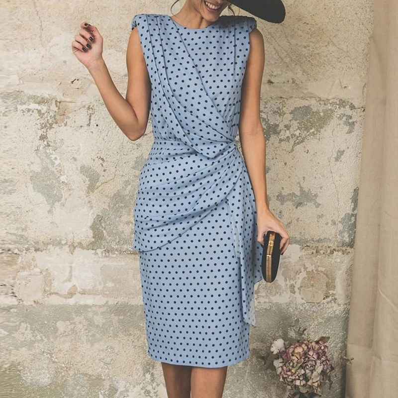 Elegant Polka Dot Bodycon Dress Women Summer 2019 Sleeveless Knee-length Party Office Pleated Dresses Vestidos SJ1919M
Elegant Polka Dot Bodycon Dress Women Summer 2019 Sleeveless Knee-length Party Office Pleated Dresses Vestidos SJ1919M