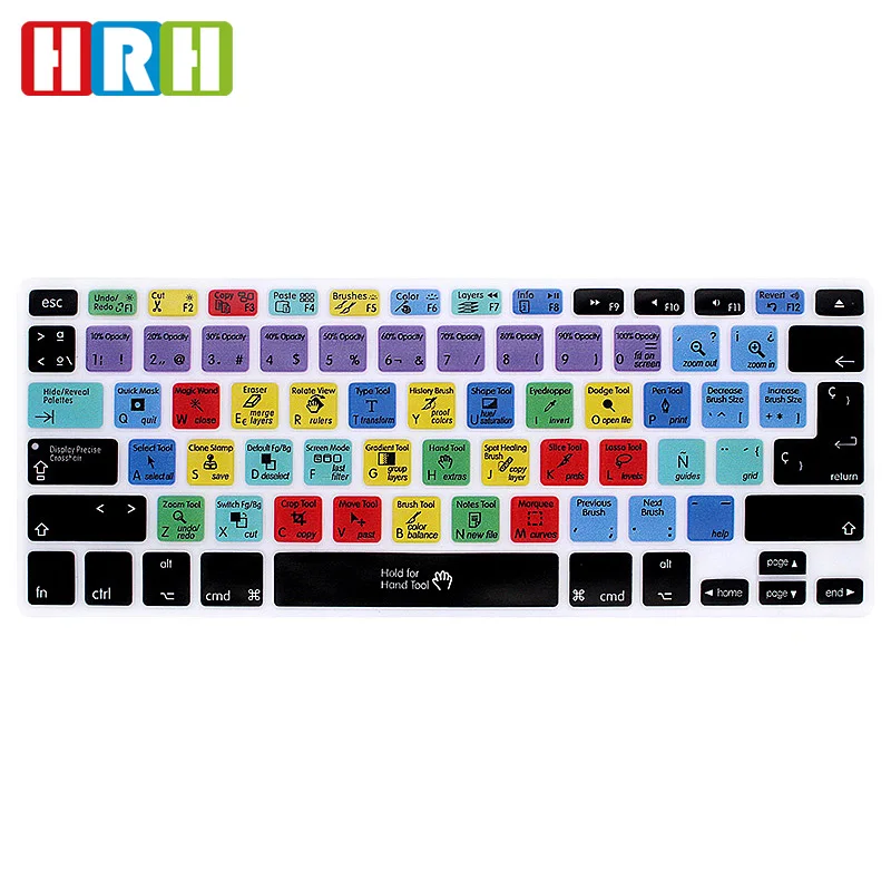 

HRH Adobe Photoshop PS Spanish Hotkey Shortcuts Silicone Keyboard Cover Protector Keypad Skin For Mac Air Pro Retina 13"15"EU/US