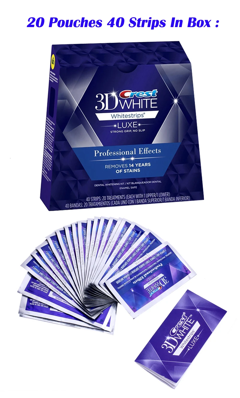 7 Crest 3D White Teeth Whitestrips Luxe Professional Effect 20 pouches 1 Box Original Oral Hygiene Teeth Whitening Strips