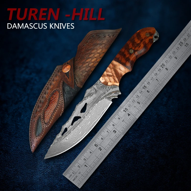 TUREN-Full Tang Damascus Steel Hunting Knife Tactical Fixed Blade Knife Snakewood Handle Outdoor Camping Tool with Sheath
TUREN-Full Tang Damascus Steel Hunting Knife Tactical Fixed Blade Knife Snakewood Handle Outdoor Camping Tool with Sheath