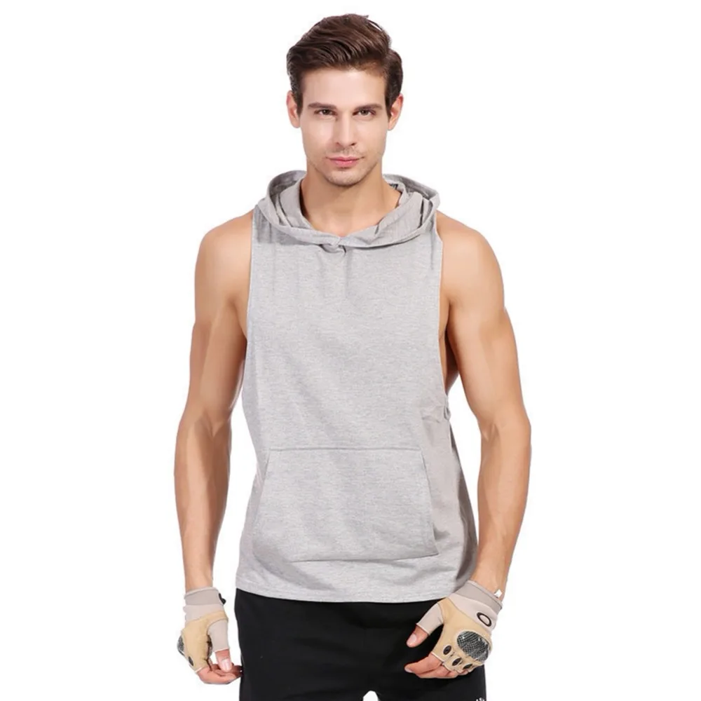 Men Vest Thin Sleeveless Pullover Hooded Breathable Anti-sweat Cotton Spandex Tank Tops Hoodies Sportswear with Pocket 
Men Vest Thin Sleeveless Pullover Hooded Breathable Anti-sweat Cotton Spandex Tank Tops Hoodies Sportswear with Pocket