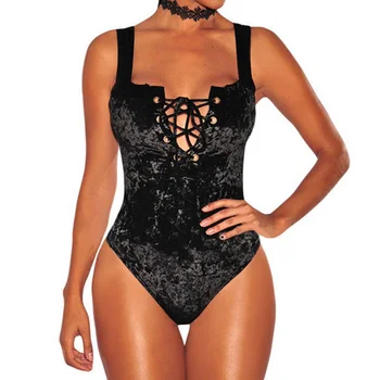 2019 Women Sexy Strap Velvet One-Piece Babydoll Sleepwear Buttons Crotch Lace Up Front Jumpsuit Combinaison Femme
2019 Women Sexy Strap Velvet One-Piece Babydoll Sleepwear Buttons Crotch Lace Up Front Jumpsuit Combinaison Femme