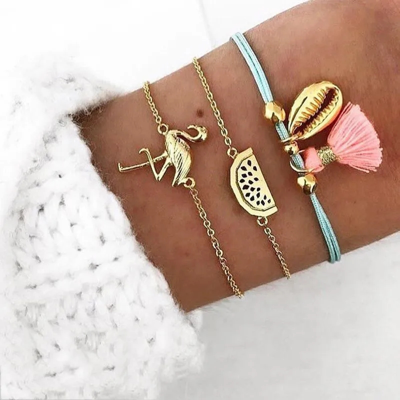Modyle 3 Pcs/Set Bohemian Shell Watermelon Bird Tassel Charm Bracelets For Women Multi layer Chain Rope Bracelet Set Jewelry
Modyle 3 Pcs/Set Bohemian Shell Watermelon Bird Tassel Charm Bracelets For Women Multi layer Chain Rope Bracelet Set Jewelry