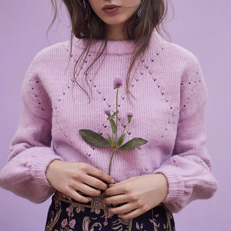 New Women Pink Sweet Hollow Sweater Lantern Sleeve O-neck Loose Fashion Casual Pullover Autumn Winter Short Warm Female Sweater
New Women Pink Sweet Hollow Sweater Lantern Sleeve O-neck Loose Fashion Casual Pullover Autumn Winter Short Warm Female Sweater