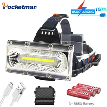 60000lm COB LED ヘッドライト USB 充電ヘッドランプ超高輝度トーチヘッドランプ防水狩猟照明サーチライト SOS(China)