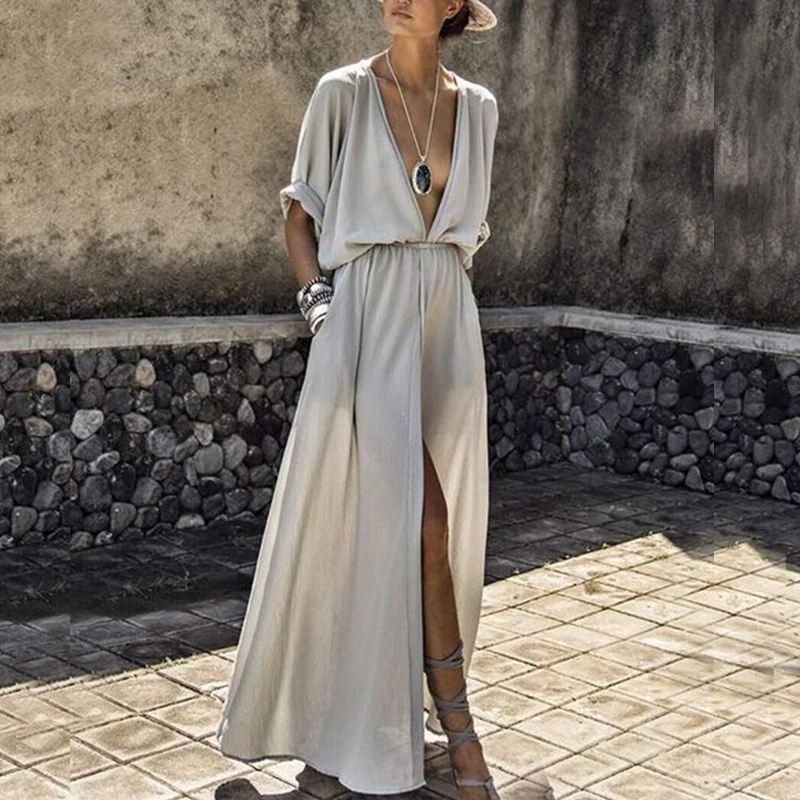 New 2019 Summer Deep V Maxi Dress Split Plus Size Long Dress For Women Club Party Gray Black Sexy Female Dress High Waist
New 2019 Summer Deep V Maxi Dress Split Plus Size Long Dress For Women Club Party Gray Black Sexy Female Dress High Waist