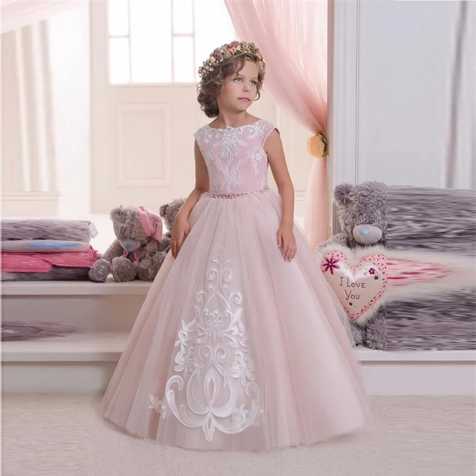 Pink lace little girls spring dresses Pink lace little girls spring