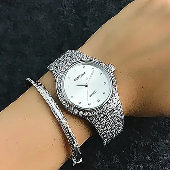 CONTENA Luxury Rhinestone Relogios Women's watches Fashion Golden Steel Bracelet Dress Quartz Wristwatches With Diamonds Dial 
CONTENA Luxury Rhinestone Relogios Women's watches Fashion Golden Steel Bracelet Dress Quartz Wristwatches With Diamonds Dial