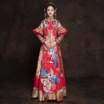 Elegant Floor Length Women Cheongsam Red Embroidery Phoenix Chinese Bride Wedding Dress Vestidos Traditional Floral Qipao
Elegant Floor Length Women Cheongsam Red Embroidery Phoenix Chinese Bride Wedding Dress Vestidos Traditional Floral Qipao