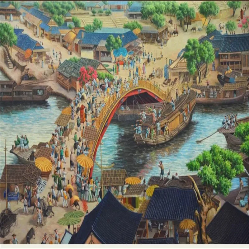 Пользовательские обои Qingming Shanghe картина маслом Художественный фон Настенная