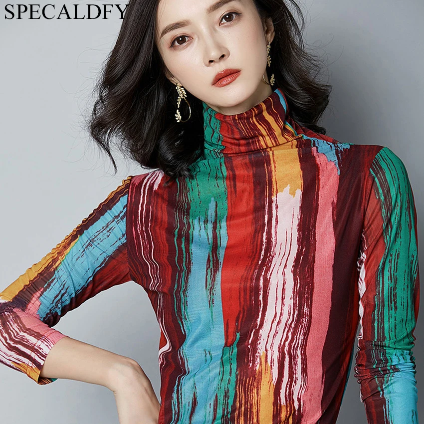 Plus Size Autumn Long Sleve Mesh Blouses Women Turtleneck Pullover Rainbow Striped Blouses Under Shirt Womens Tops And Blouses
Plus Size Autumn Long Sleve Mesh Blouses Women Turtleneck Pullover Rainbow Striped Blouses Under Shirt Womens Tops And Blouses