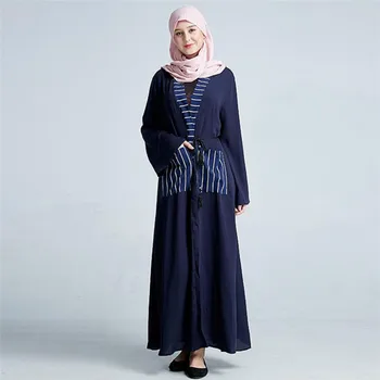 Fashion Stripe Splicing Muslim Women Dress Turkey Dubai Ladies Open Abaya Kaftan Islamic Long Sleeve Dresses Clothing a1143
Fashion Stripe Splicing Muslim Women Dress Turkey Dubai Ladies Open Abaya Kaftan Islamic Long Sleeve Dresses Clothing a1143