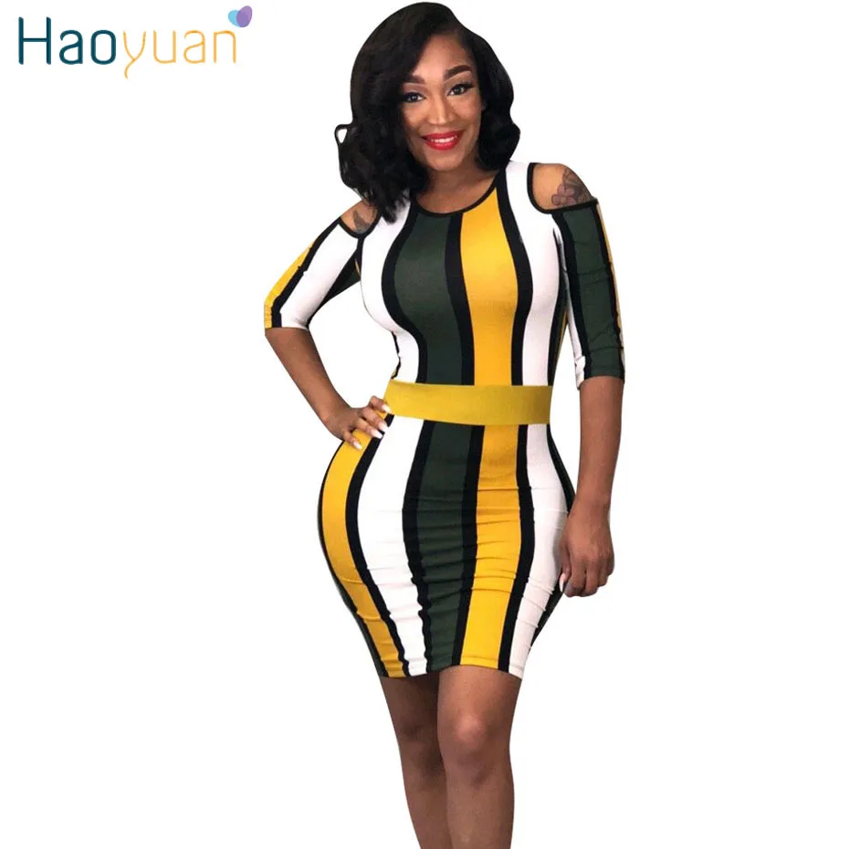 HAOYUAN Cold Shoulder Striped Bodycon Dress Women Vestidos Sundress Sexy Club Wear Summer Dresses Package Hip Casual Party Dress
HAOYUAN Cold Shoulder Striped Bodycon Dress Women Vestidos Sundress Sexy Club Wear Summer Dresses Package Hip Casual Party Dress