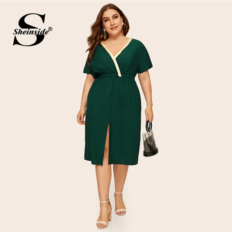 Sheinside Plus Size Casual Front Slit Patchwork Dress Women 2019 Summer Short Sleeve Straight Dresses Ladies Solid Midi Dress
Sheinside Plus Size Casual Front Slit Patchwork Dress Women 2019 Summer Short Sleeve Straight Dresses Ladies Solid Midi Dress