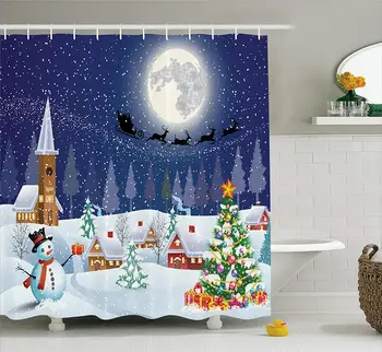 Christmas Shower Curtain, Winter Season Snowman Xmas Tree Santa Sleigh Moon Present Boxes Snow and Stars, Fabric Bathroom Decor
Christmas Shower Curtain, Winter Season Snowman Xmas Tree Santa Sleigh Moon Present Boxes Snow and Stars, Fabric Bathroom Decor