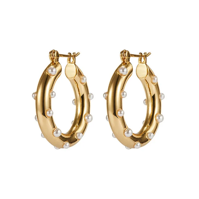 SRCOI Minimalist Fashion Gold Color Metal Round Earrings With Pearl Ball Geometric Circle Hoop Earrings For Lady Girl Weeding
SRCOI Minimalist Fashion Gold Color Metal Round Earrings With Pearl Ball Geometric Circle Hoop Earrings For Lady Girl Weeding