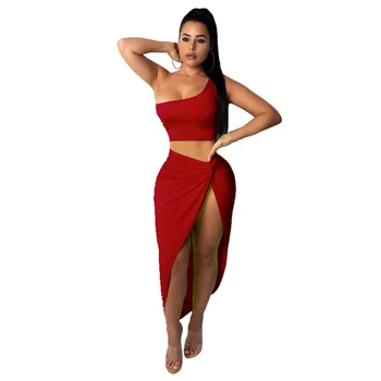 Sexy Summer Women One Shoulder High Split Skirts Bodycon Two Piece Sets Sleeveless Casual Bandange Pleated Skirt Two Piece Sets
Sexy Summer Women One Shoulder High Split Skirts Bodycon Two Piece Sets Sleeveless Casual Bandange Pleated Skirt Two Piece Sets