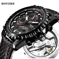 Men New Automatic Mechanical Watch Mens Top Luxury Brand Military Sports Leather Male Waterproof Wrist Watches Relogio Masculino image