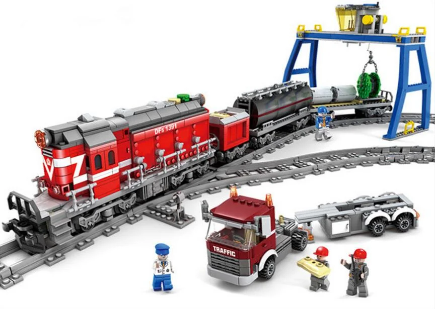 

KAZI 98219 city series The Cargo Train Model Building Blocks set Classic Technic DF5 type diesel locomotive MOC Educational Toys