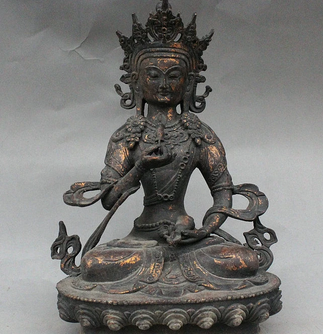 11" Rare Old Tibet Buddhism Bronze Gilt Vajradhara Vajrabhairava Goddess Statue
11" Rare Old Tibet Buddhism Bronze Gilt Vajradhara Vajrabhairava Goddess Statue