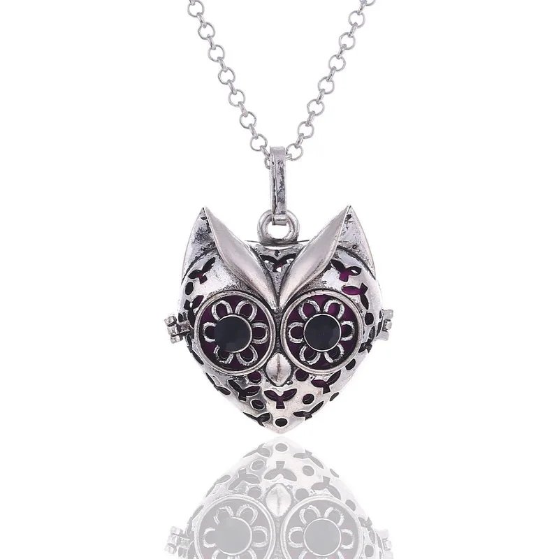Image Pregnant Hollow Owl Design Heart Sounds Bead Bid White Golden Antique Silvery Plated Chain Vintage Choker Necklace joyeria