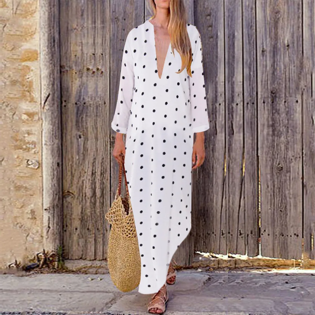 Women Summer Dress Loose Polka Dot Deep V Long Sleeve Split Kaftan Split Hem Baggy Party Maxi Dresses Summer Dress 2019 vestidos
Women Summer Dress Loose Polka Dot Deep V Long Sleeve Split Kaftan Split Hem Baggy Party Maxi Dresses Summer Dress 2019 vestidos