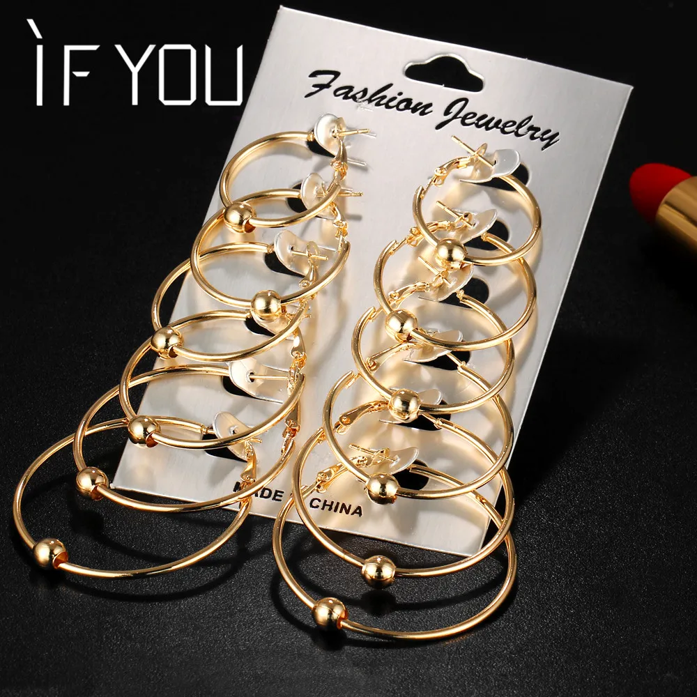 IF YOU 6 Pairs/set Punk Circle Big Bead Hoop Earrings For Women Statement Round Earrings Set Club Female Jewelry Gift
IF YOU 6 Pairs/set Punk Circle Big Bead Hoop Earrings For Women Statement Round Earrings Set Club Female Jewelry Gift