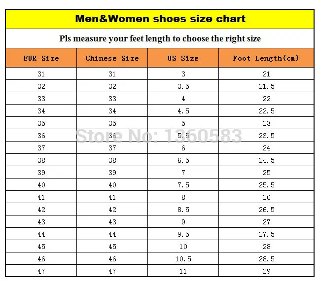 chinese foot size to us