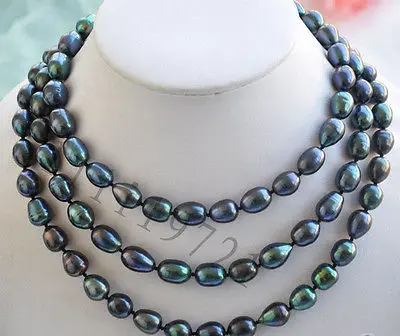 

10-11mm peacock black rice freshwater cultured pearl necklace 50"