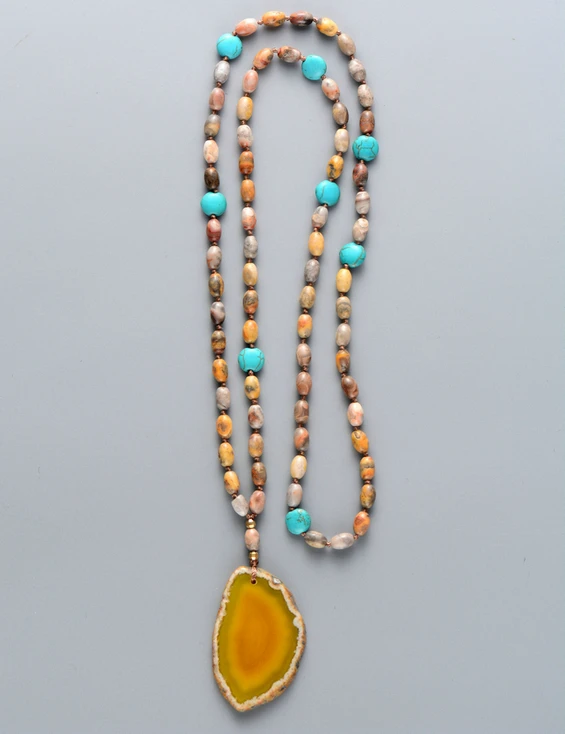 Natural Rice Shape Stones with Onyx Slice Pendant Necklace Handmade Beaded Natural Stones Women Bohemia Jewelry
Natural Rice Shape Stones with Onyx Slice Pendant Necklace Handmade Beaded Natural Stones Women Bohemia Jewelry