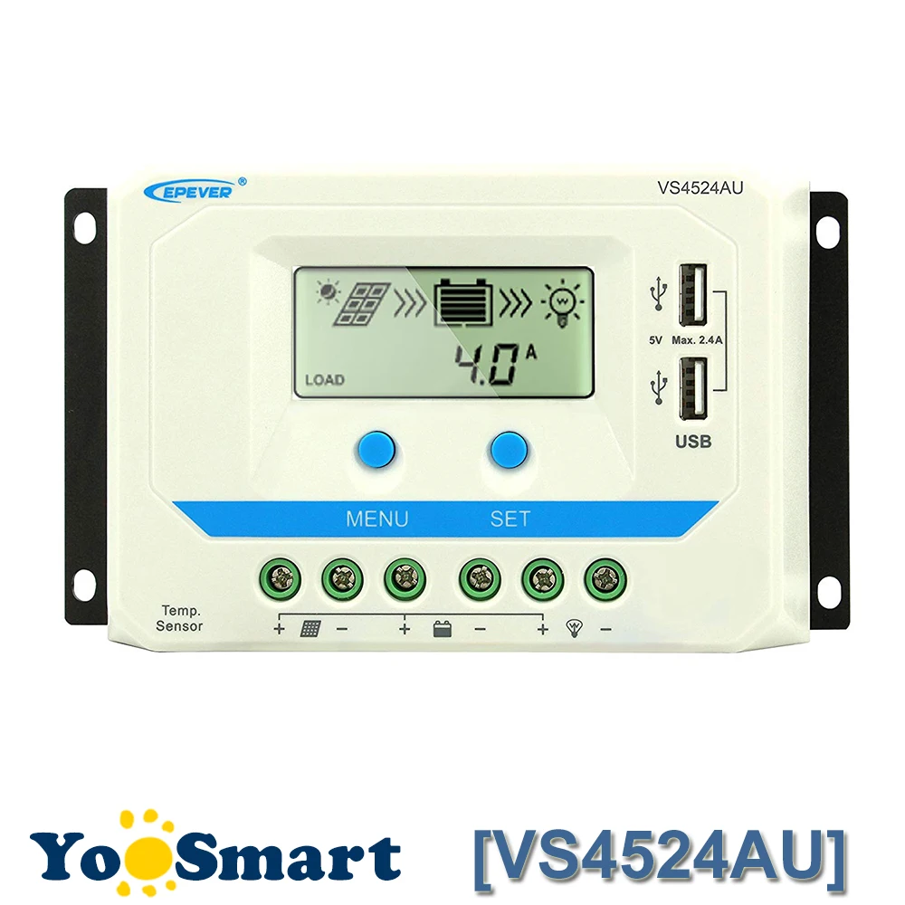 EPEVER VS4524AU 45A Solar Charge Controller 12V/24V Auto LCD Display Dual USB Output For Lead Acid AGM Sealed Gel Flood Battery
EPEVER VS4524AU 45A Solar Charge Controller 12V/24V Auto LCD Display Dual USB Output For Lead Acid AGM Sealed Gel Flood Battery