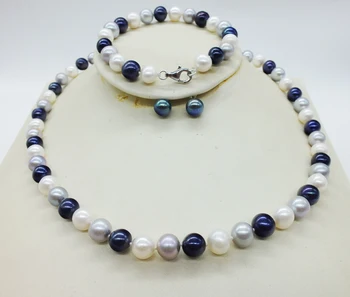 AAA 9-10MM black. White. Gray 3 color freshwater pearl necklace. Bracelet. Ear studs. Classic Bridal Wedding Pearl Necklace Set
AAA 9-10MM black. White. Gray 3 color freshwater pearl necklace. Bracelet. Ear studs. Classic Bridal Wedding Pearl Necklace Set