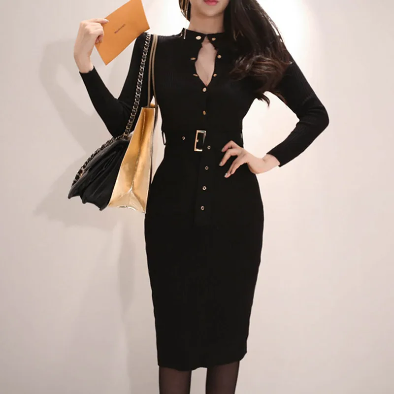 New Fashion Winter Single-breasted Stretch Sweater Dresses Women Casual Sashes Long Sleeve Knitting Bodycon Split Sheath Dress
New Fashion Winter Single-breasted Stretch Sweater Dresses Women Casual Sashes Long Sleeve Knitting Bodycon Split Sheath Dress