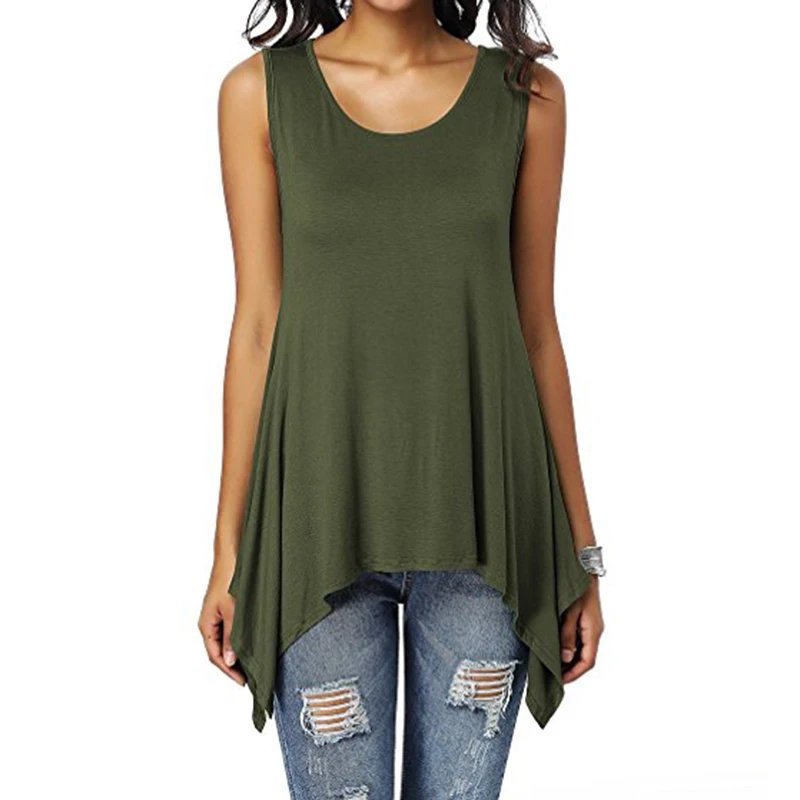 Summer Womens Sleeveless Solid Vest Irregular Casual Holiday Blouse Tops T-shirt