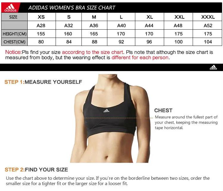 adidas sports bra size chart us