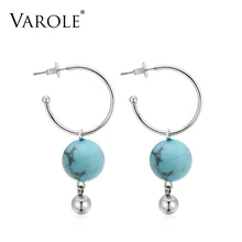 Varole próbki styl srebrny kolor kolczyki ze stali nierdzewnej dla kobiet naturalny niebieski kamień kolczyk hurtownie(China)
