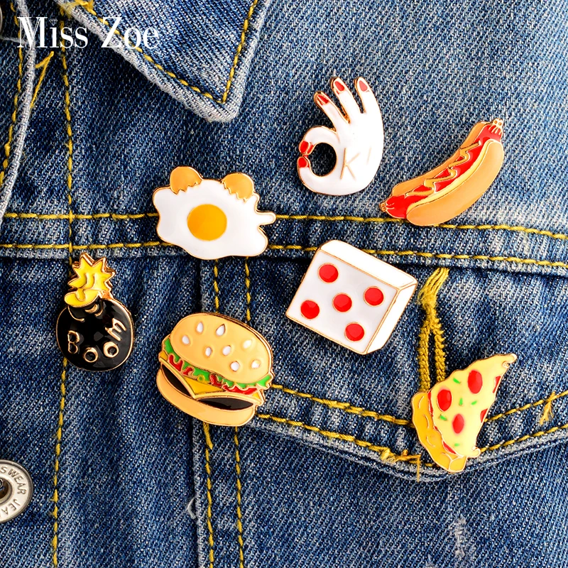 Miss Zoe 7pcs/set Pizza Hamburger Hot Dog Poached egg Dice OK BOOM Brooch Denim coat Pin Buckle Shirt Badge Fashion Gift Friend
Miss Zoe 7pcs/set Pizza Hamburger Hot Dog Poached egg Dice OK BOOM Brooch Denim coat Pin Buckle Shirt Badge Fashion Gift Friend