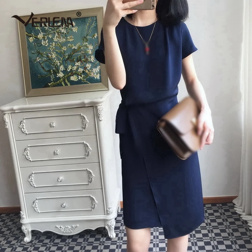 Verlena Heavy Thick 32mm 100% Silk Women Summer Dress Wrap Cover up Front Side Tied Belt Solid Navy Blue Zipper Office Dress New
Verlena Heavy Thick 32mm 100% Silk Women Summer Dress Wrap Cover up Front Side Tied Belt Solid Navy Blue Zipper Office Dress New
