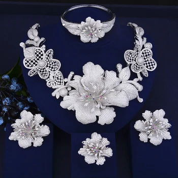 SISCATHY 2019 Luxury 4PCS Jewelry Sets Flower Necklace Earrings Bangle Ring Wedding Accessories Fashion Jewelry Sets for Women
SISCATHY 2019 Luxury 4PCS Jewelry Sets Flower Necklace Earrings Bangle Ring Wedding Accessories Fashion Jewelry Sets for Women