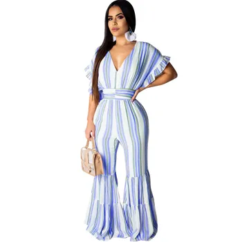 Women Deep V Neck Stripe Batwing Sleeve Flare Jumpsuits 2019 Summer Hollow Out Loose Rompers Wide Leg Casual Overalls
Women Deep V Neck Stripe Batwing Sleeve Flare Jumpsuits 2019 Summer Hollow Out Loose Rompers Wide Leg Casual Overalls