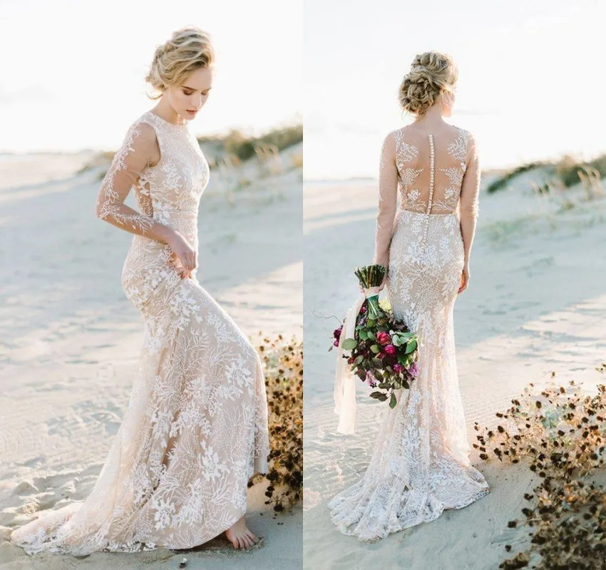 Elegant Champagne Lace Boho Beach Wedding Dress 2019 Long Sleeve Vestido De Noiva Vintage Bohemia Wedding Dresses
Elegant Champagne Lace Boho Beach Wedding Dress 2019 Long Sleeve Vestido De Noiva Vintage Bohemia Wedding Dresses