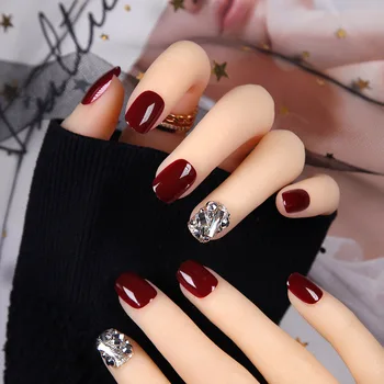 Women Shining Rhinestone Beauty False Nails Full Cover Nail Art Tips with Glue Ladies Sexy Wine Red Color Fashion Fake Nails 
Women Shining Rhinestone Beauty False Nails Full Cover Nail Art Tips with Glue Ladies Sexy Wine Red Color Fashion Fake Nails