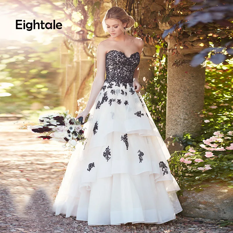 Eightale White and Black Wedding Dresses Boho Sweetheart Elegant Lace A-Line Tulle Appliqued Princess Bridal Dress Wedding Gowns
Eightale White and Black Wedding Dresses Boho Sweetheart Elegant Lace A-Line Tulle Appliqued Princess Bridal Dress Wedding Gowns