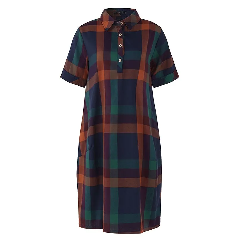 SCHMICKER Women Loose Plaid Buttons Pockets Short Sleeved Checked Shirt Dress Female Vintage Checkered Midi Dress Summer Vestido
SCHMICKER Women Loose Plaid Buttons Pockets Short Sleeved Checked Shirt Dress Female Vintage Checkered Midi Dress Summer Vestido