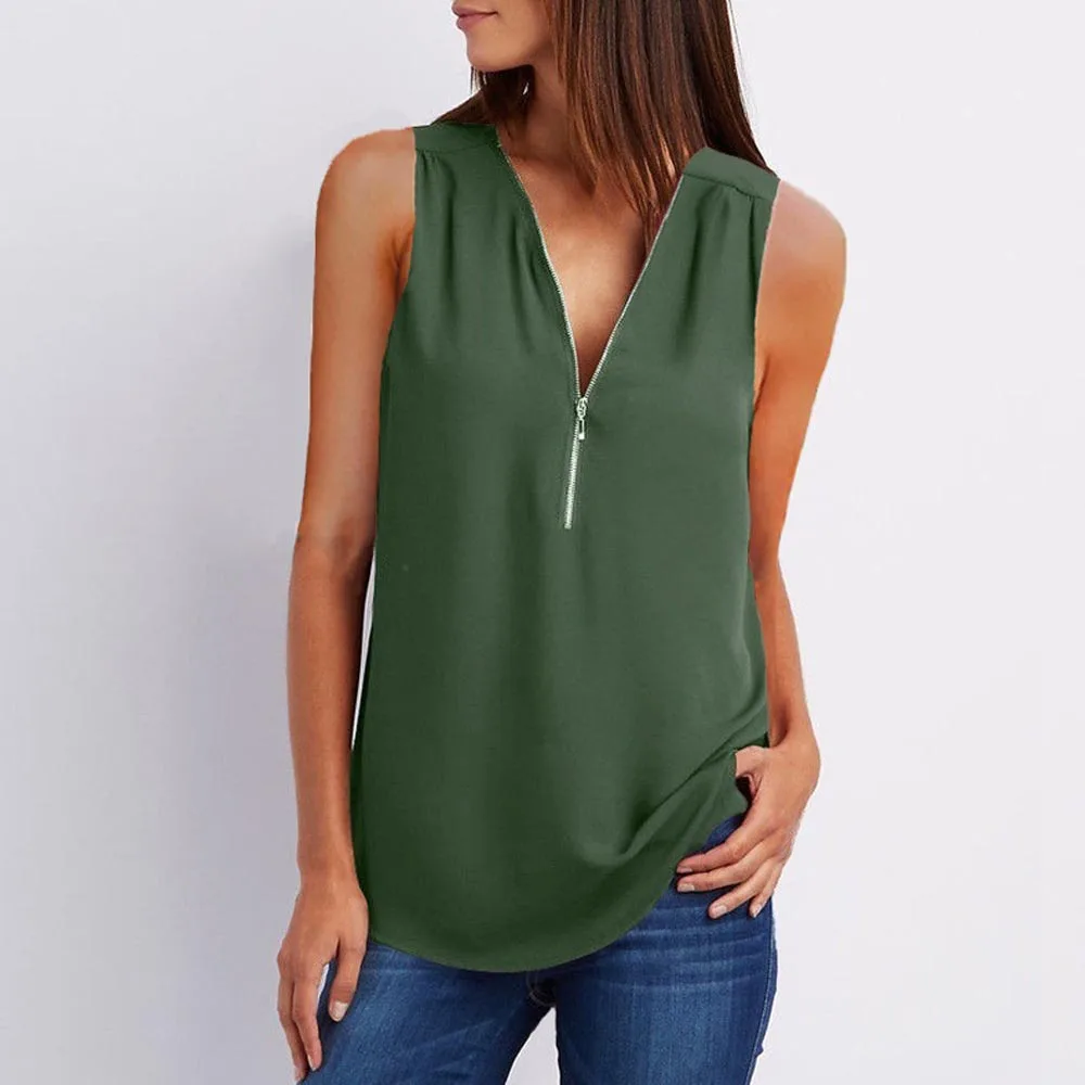 17color Summer Chiffon Tank Tops Women Tunic Zipper V Neck Vest Tops Sexy Sleeveless Loose Vests Ladies Shirt Tops Plus Size 5XL
17color Summer Chiffon Tank Tops Women Tunic Zipper V Neck Vest Tops Sexy Sleeveless Loose Vests Ladies Shirt Tops Plus Size 5XL